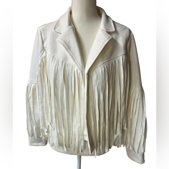 CHARTOU Women's Chic Cropped Tassel Fringe Faux Suede Moto Jacket NWT - Picture 4 of 13